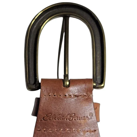 Eddie Bauer Brown Woven Leather Belt XL 46 Boho Brass Buckle - Picture 12 of 13